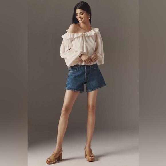 Anthropologie Pinstripe Ruffled V-Neck Blouse - Picture 3 of 9